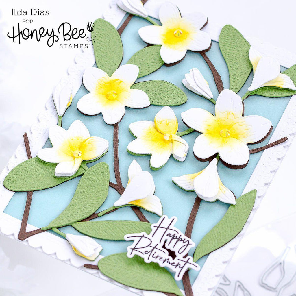 Honey Bee Bold Background Plumeria Dies hbds-bbplum Happy Retirement Card