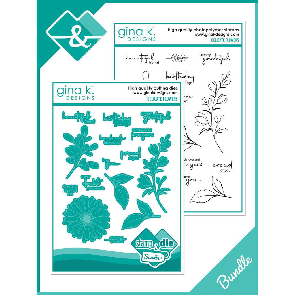 Gina K Designs Delicate Flowers Clear Stamps and Dies Bundle gkdie0420