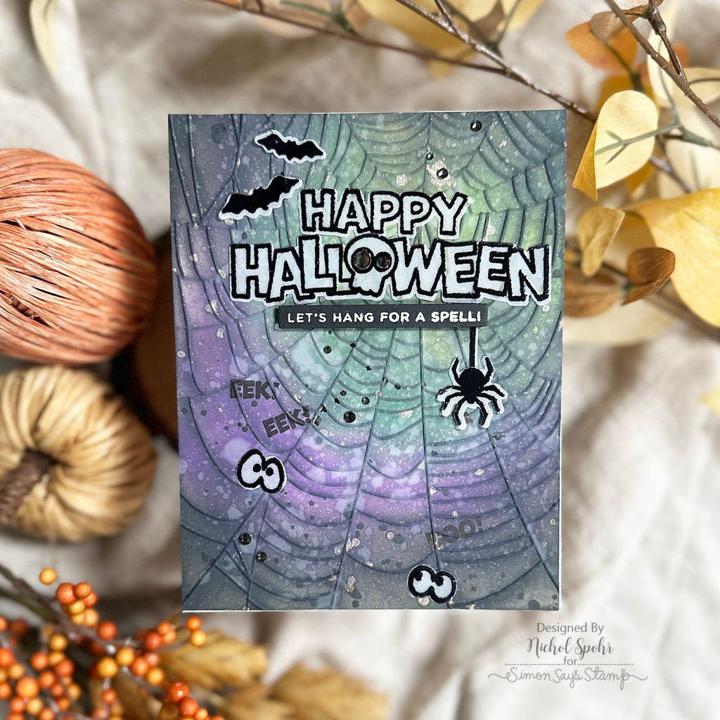 Simon Says Stamp Embossing Folder Droopy Web sf435 Stamptember Halloween Card | color-code:ALT01