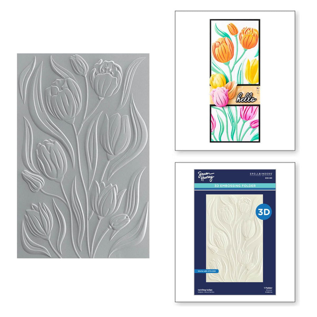 e3d-081 Spellbinders Twirling Tulips 3D Embossing Folder tulips