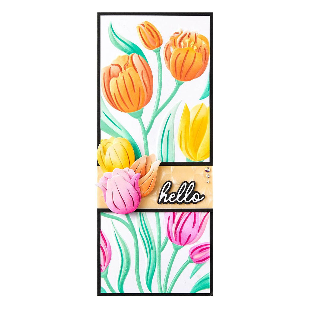 e3d-081 Spellbinders Twirling Tulips 3D Embossing Folder hello