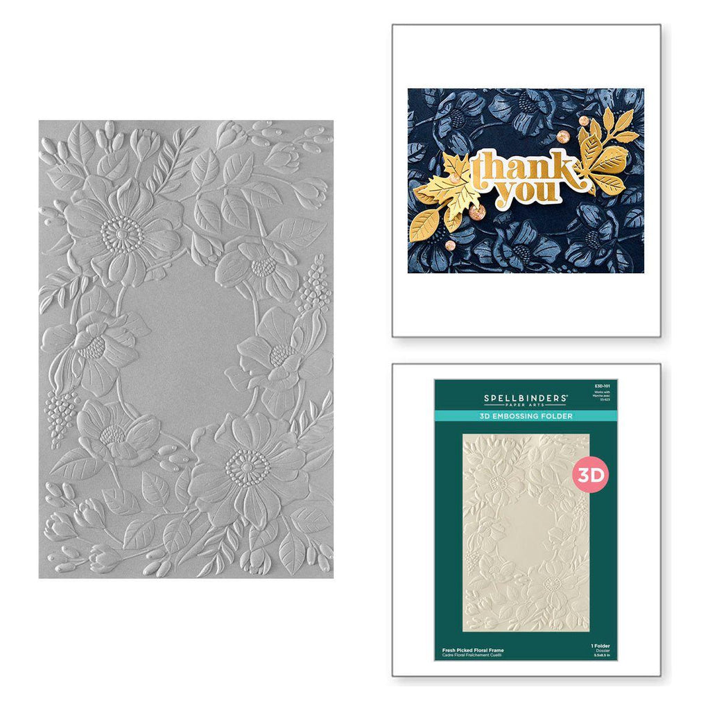 Spellbinders Fresh Picked Floral Frame 3D Embossing Folder e3d-101 
