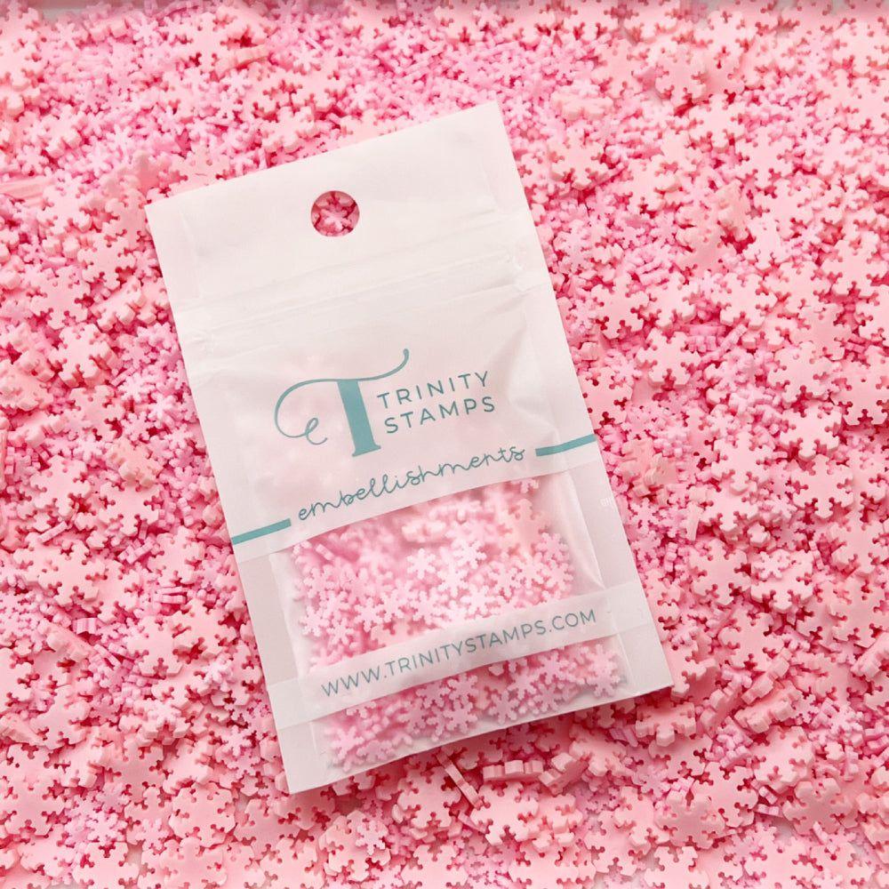 Trinity Stamps Fairy Frost Pink Clay Snowflake Embellishment Mix emb-0097 in zip top bag