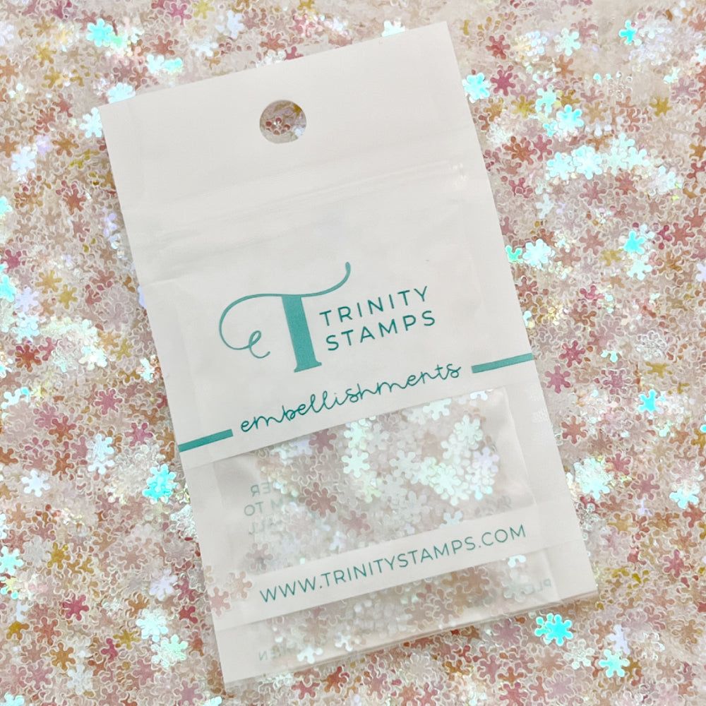 Trinity Stamps Snowflake Swirl Confetti Embellishment Mix emb-0099 in zip top bag