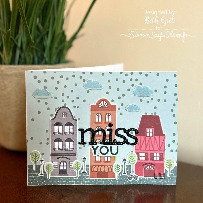 Simon Says Stamp European Street Buildings Wafer Dies 1003sdc Smitten Miss You Card