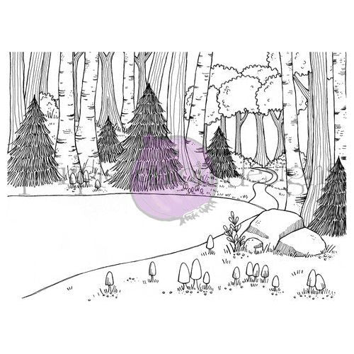 Purple Onion Designs Evergreen Trail And Creek Unmounted Cling Stamp pod1381