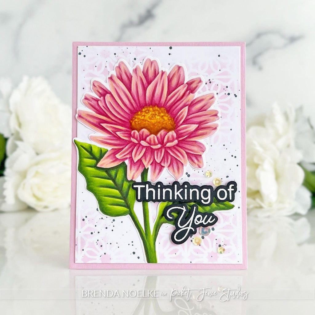 Picket Fence Studios Brighter Days Gerbera Daisy Clear Stamps f-187 thinking of you