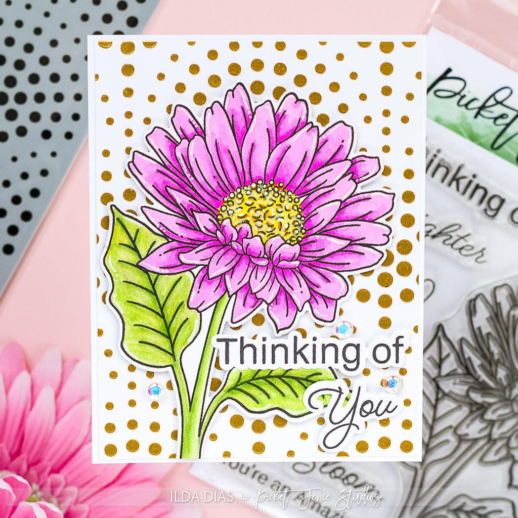 Picket Fence Studios Brighter Days Gerbera Daisy Clear Stamps f-187 thinking of you flower