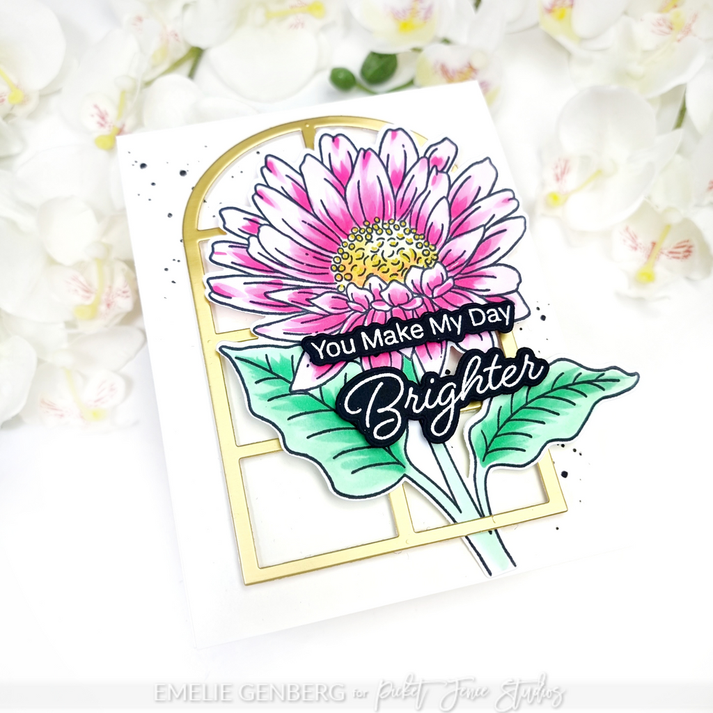 Picket Fence Studios Brighter Days Gerbera Daisy Stamp and Die Bundle make my day brighter