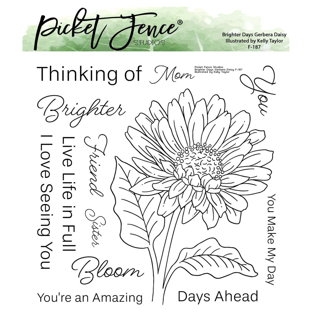 Picket Fence Studios Brighter Days Gerbera Daisy Clear Stamps f-187