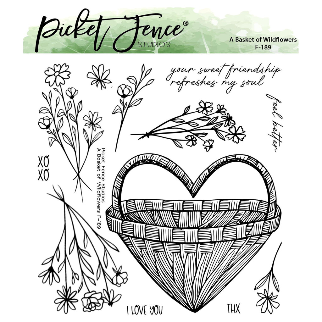 Picket Fence Studios A Basket of Wildflowers Clear Stamps f-189