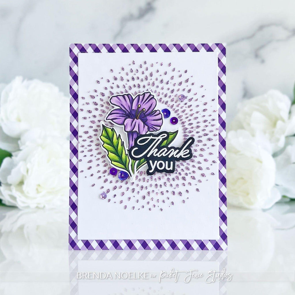 Picket Fence Studios Blooming Trumpet Flowers Stamp and Die Bundle thank you