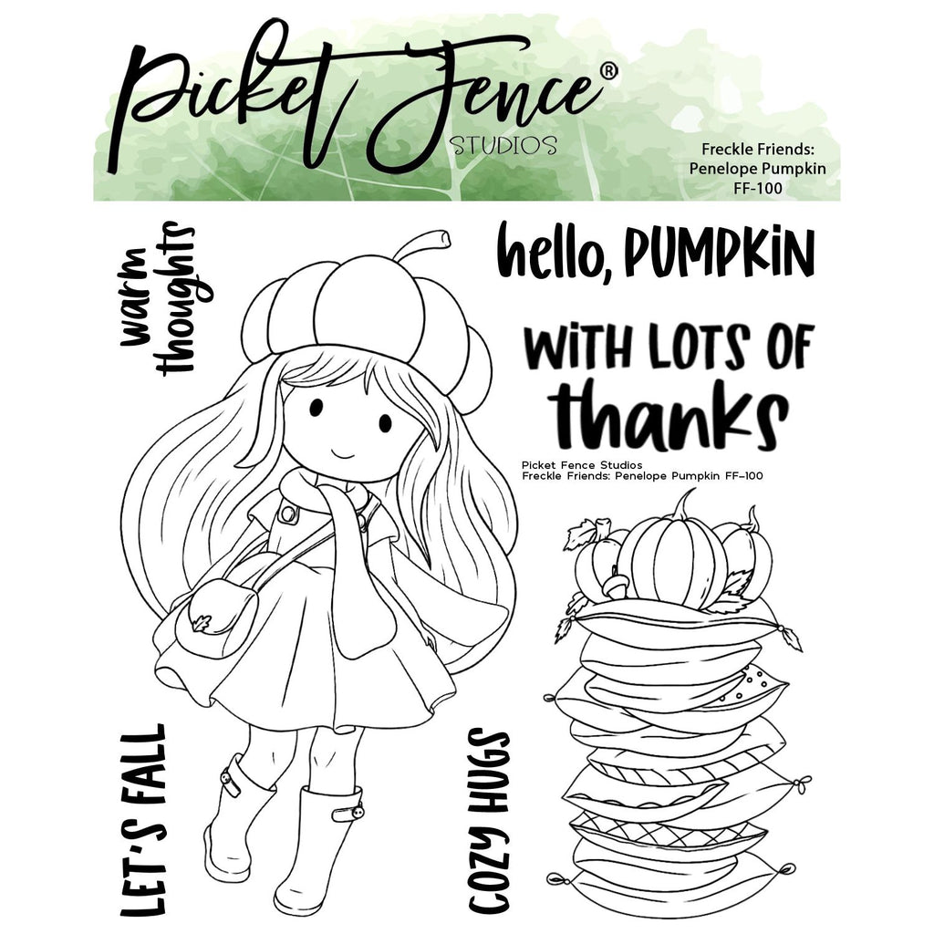 Picket Fence Studios Freckle Friends: Penelope Pumpkin Clear Stamps ff-100