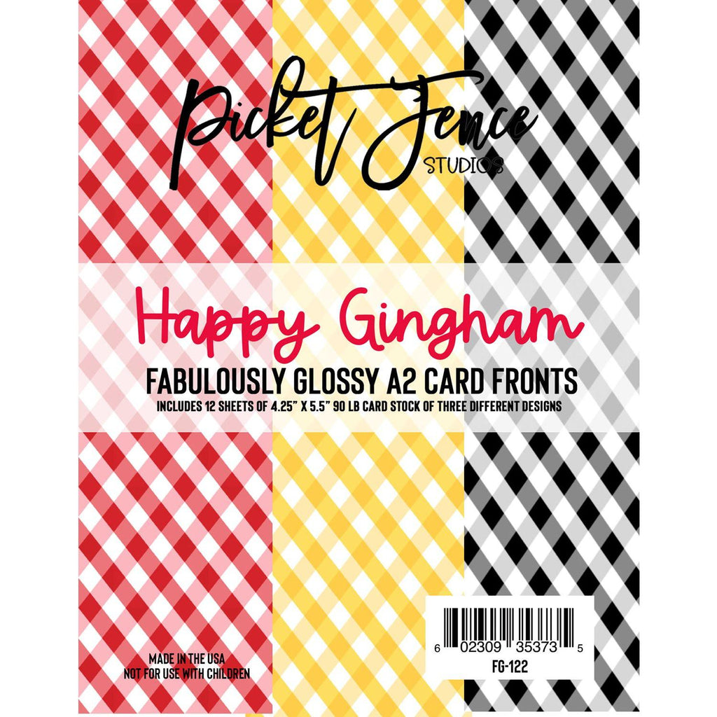 Picket Fence Studios A2 Fabulously Glossy Card Fronts Happy Gingham fg-122