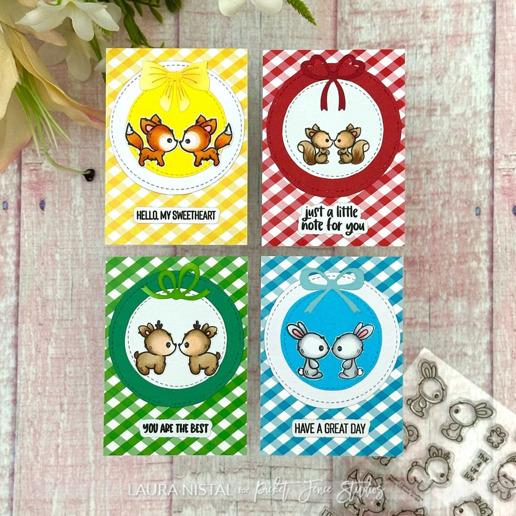 Picket Fence Studios Fabulously Glossy A2 Card Fronts Sweet Gingham fg-124 critters