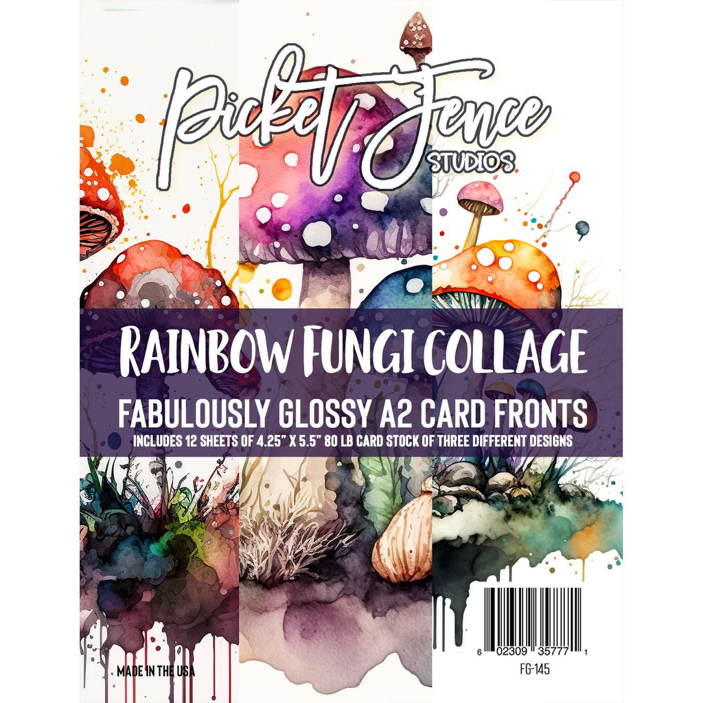 Picket Fence Studios Glossy A2 Card Fronts Rainbow Fungi Collage fg-145