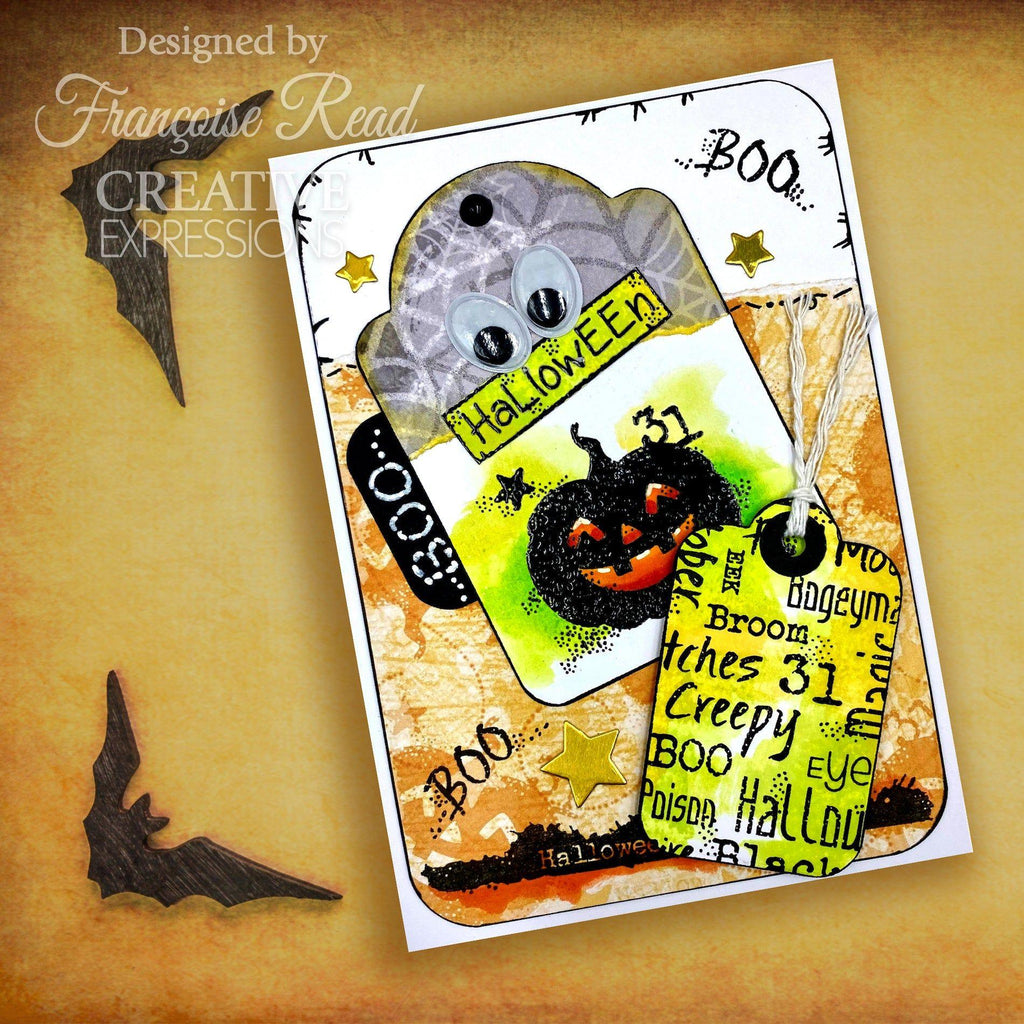 Woodware Craft Collection Haunted Clear Stamps frm082 tag