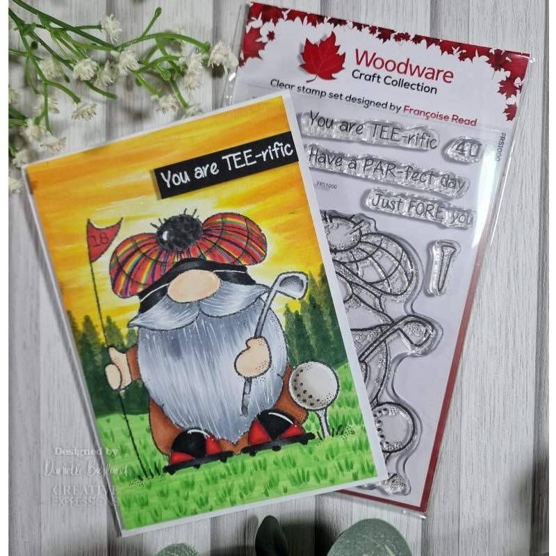 Woodware Craft Collection Golfing Gnome Clear Stamps frs1000 tee-rific card