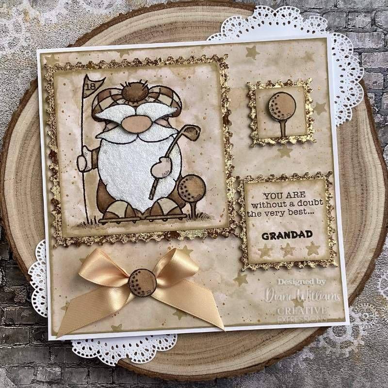 Woodware Craft Collection Golfing Gnome Clear Stamps frs1000 grandad gold card