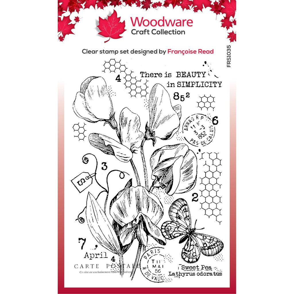 Woodware Craft Collection Sweet Pea Postcard Clear Stamp frs1035