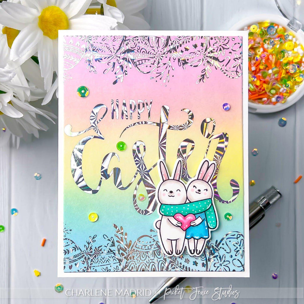 Picket Fence Studios Happy Easter Foiling Toner Card Fronts ft-131 bunnies