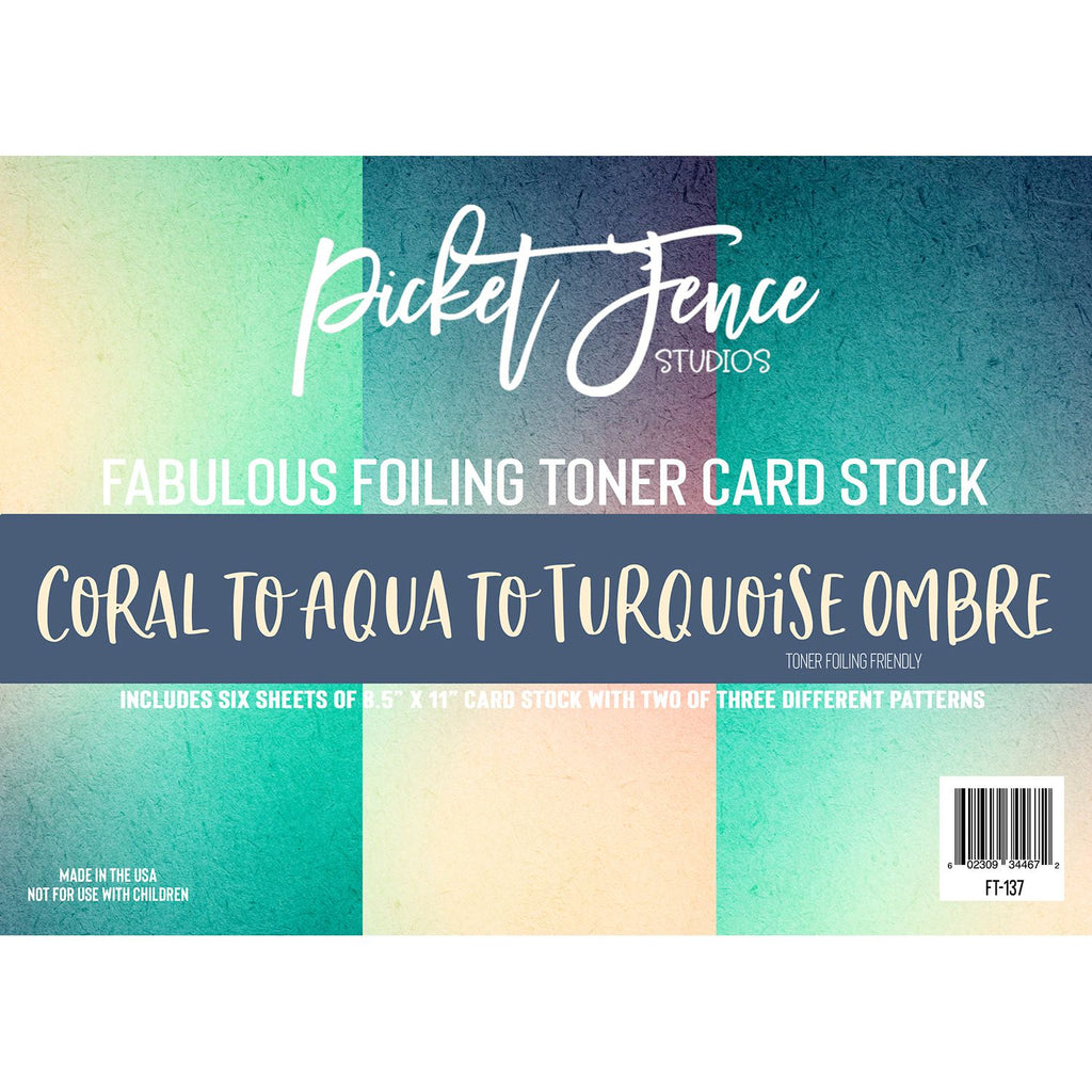 Picket Fence Studios Fabulous Foiling Toner Card Stock Coral to Aqua to Turquoise Ombre ft-137