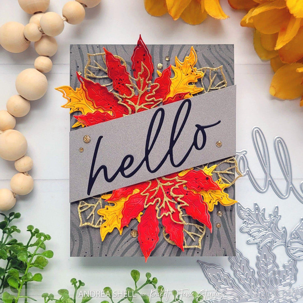 Picket Fence Studios Leaves Falling for You Clear Stamps f-195 hello