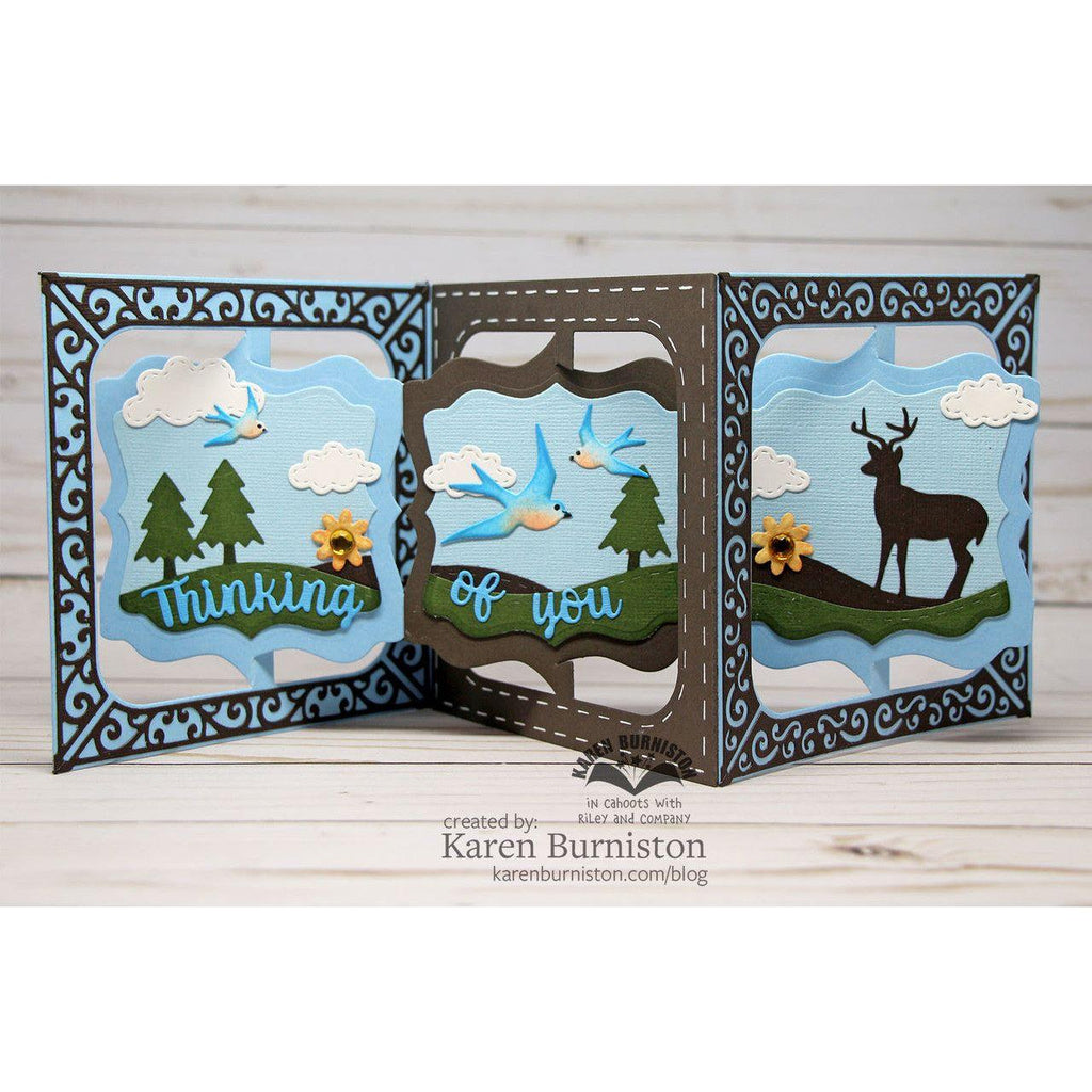 Karen Burniston FANCY LABEL ACCORDION Die Set 1043 forest scene