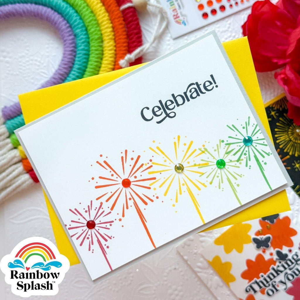 Rainbow Splash Firework Sparkle Stamps rs110c Celebrate Card