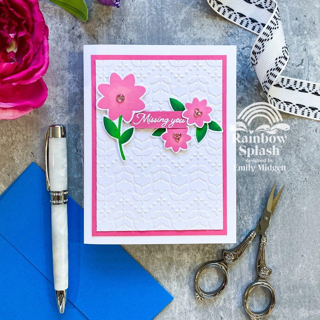 Rainbow Splash Embossing Folder Folk Flower rsef7 Miss You Card  | color-code:ALT03