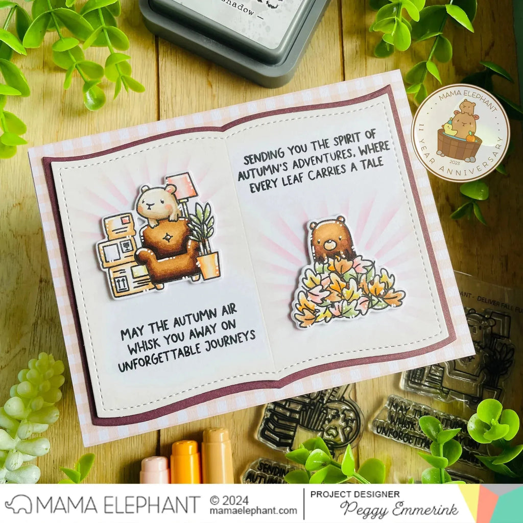 Mama Elephant Deliver Fall Fun Clear Stamp and Die Set pile of leaves