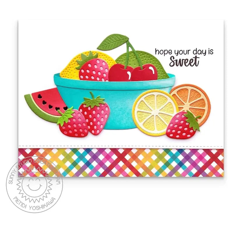 Sunny Studio Punny Fruit Greetings Clear Stamps sscl-375 fruit bowl