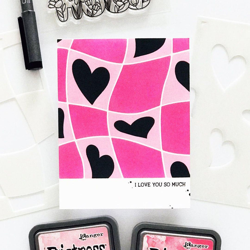 Simon Says Stamp Set of 4 Stencils Funky Hearts 1069st To Be Loved Love Card | color-code:ALT02