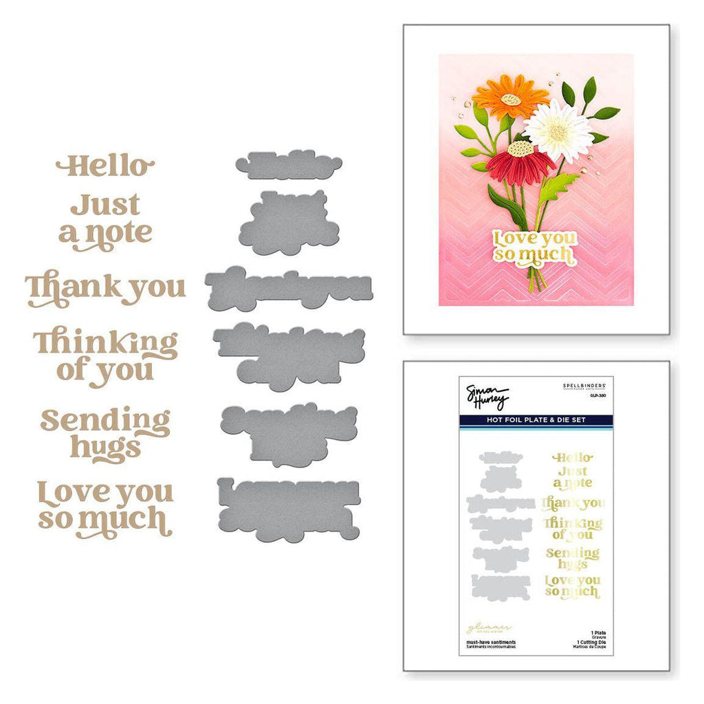 GLP-380 Spellbinders Must-Have Sentiments Glimmer Hot Foil Plate and Die Set Hot foil