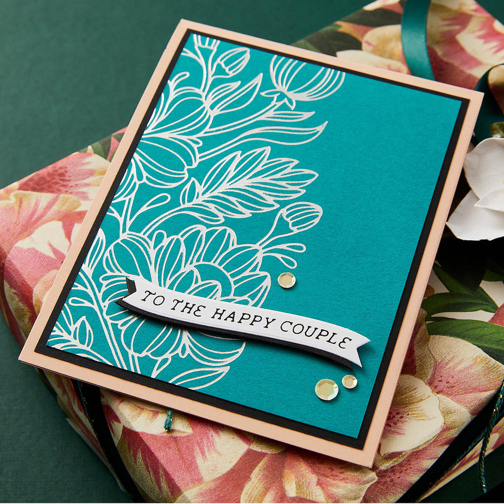 Spellbinders Curved Everyday Sentiments Glimmer Plate and Die Set glp-434 to the happy couple