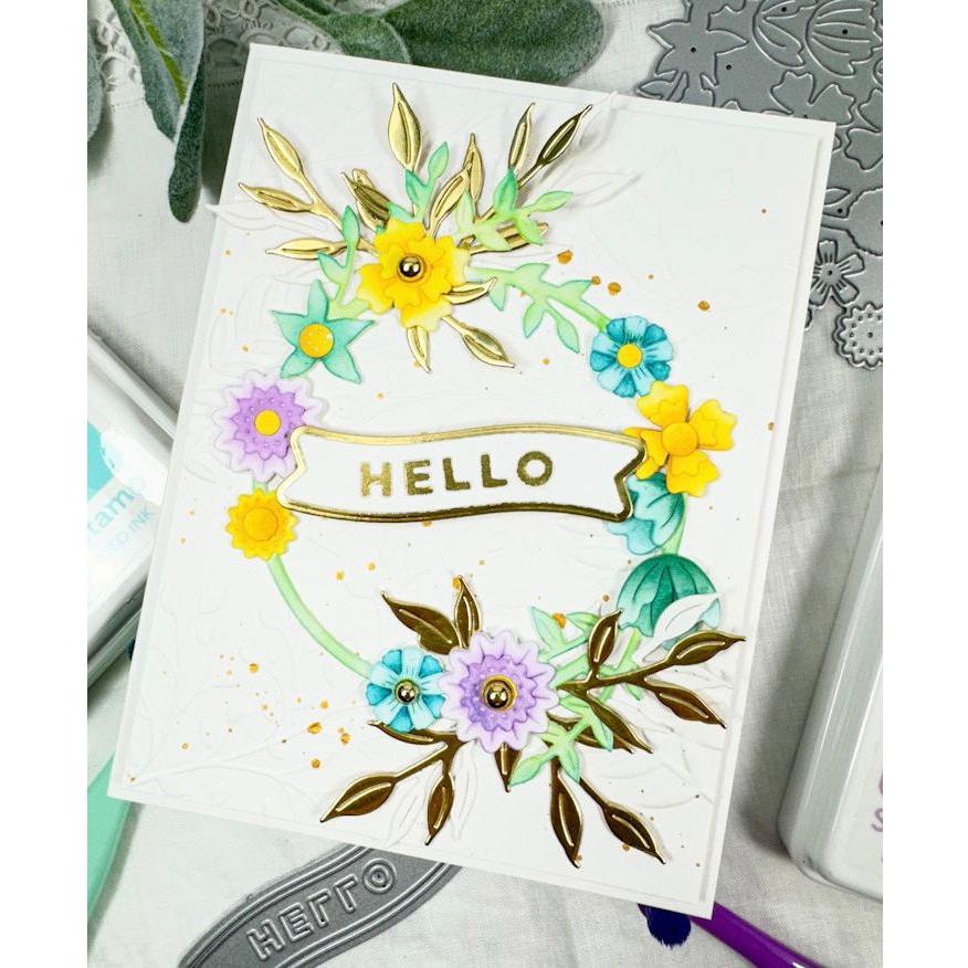 Simon Says Stamp Gentle Layers Floral Wreath Wafer Dies s939 Sunny Vibes Hello Card | color-code:ALT02