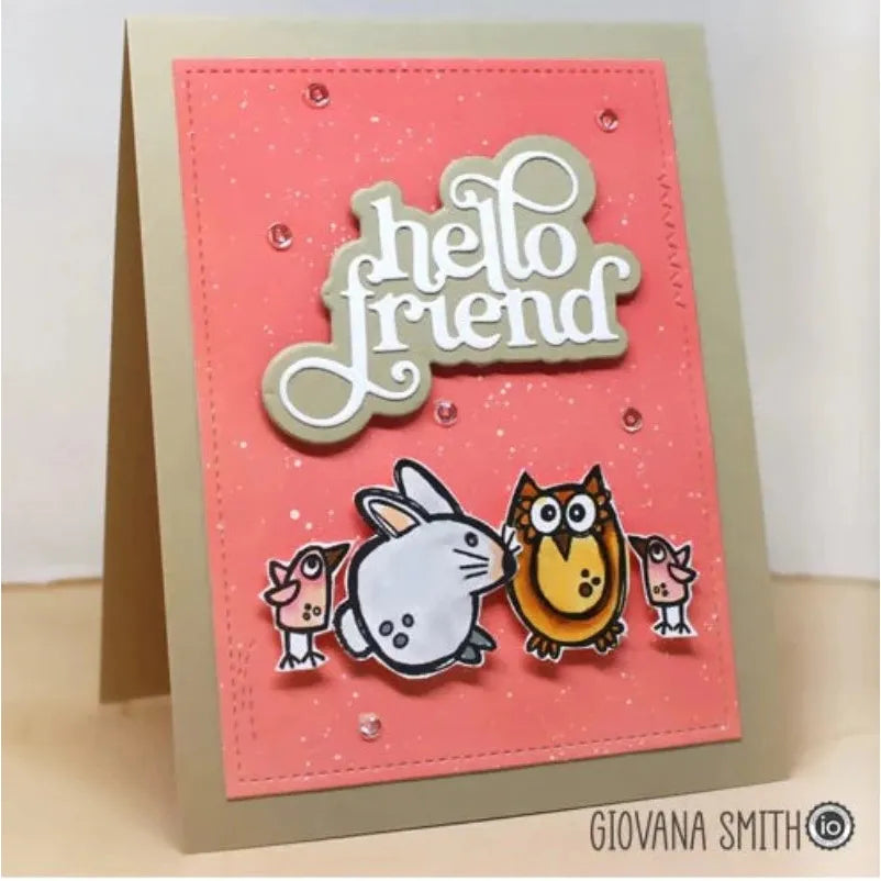 Impression Obsession Steel Die Hello Friend die1268 cute animals