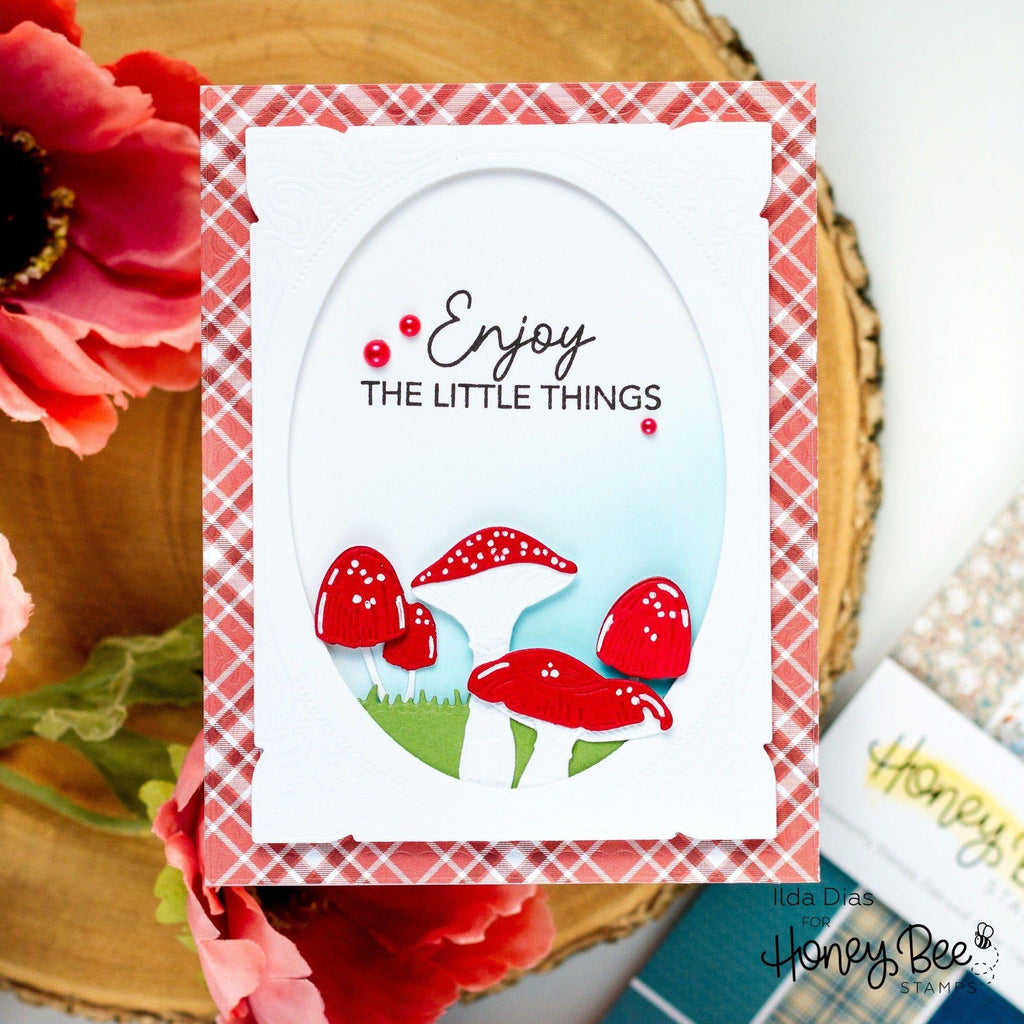 Honey Bee Lovely Layers Mushroom Dies hbds-llmush Enjoy The Little Things Card