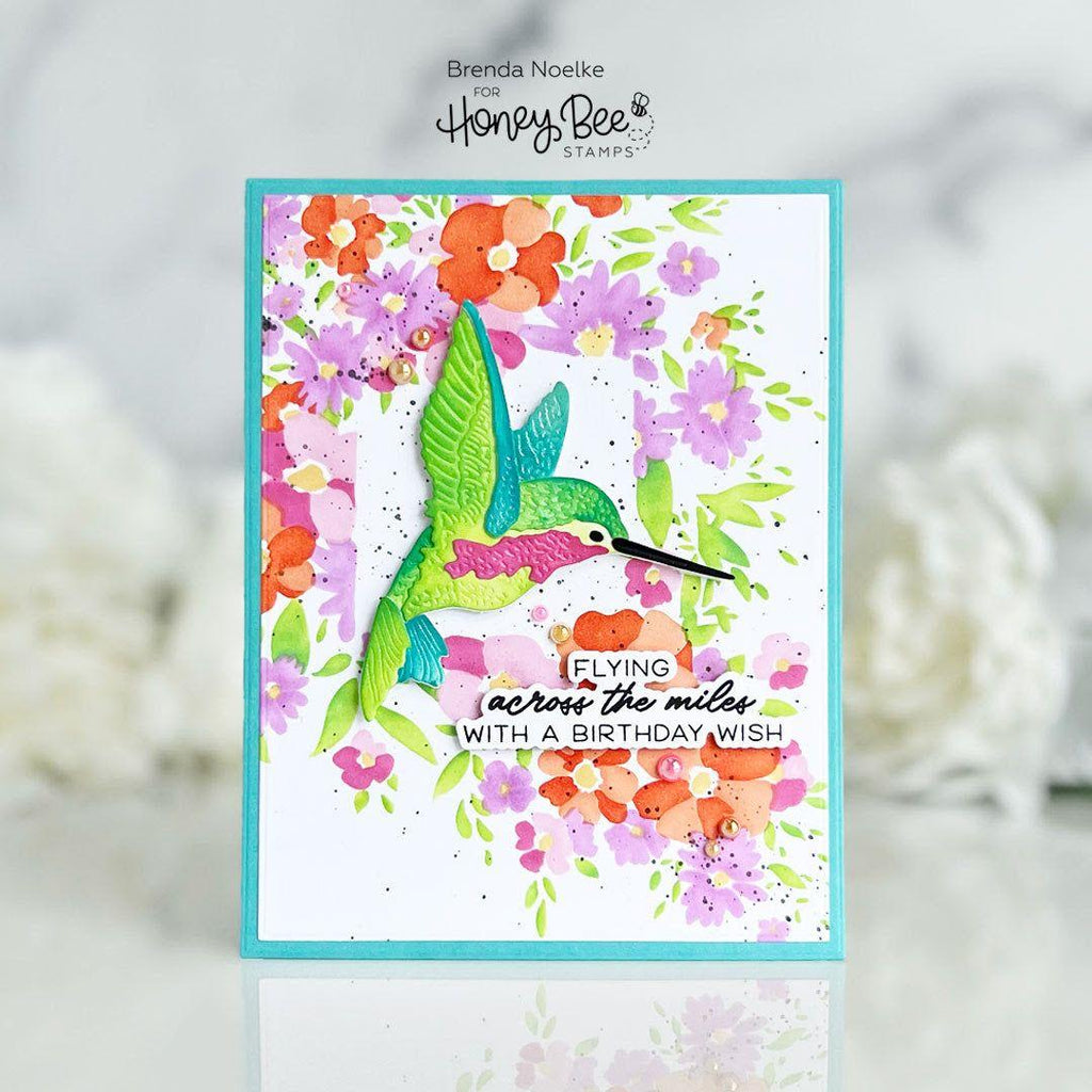 Honey Bee Lovely Layers Hummingbird Dies hbds-llhumb Floral Happy Birthday Card