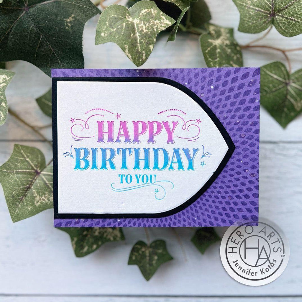 Hero Arts Happy Birthday Press Plate and Foil Plate Set hp105 purple background