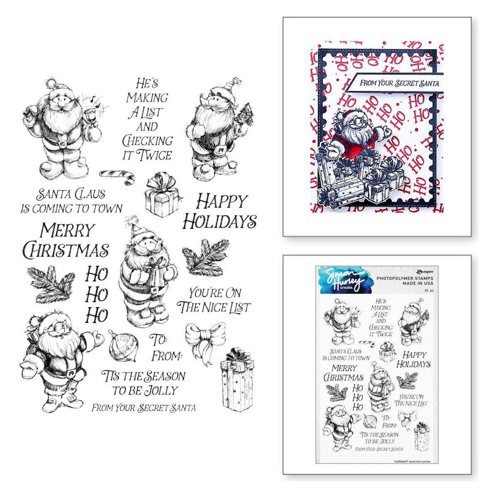 Ranger Simon Hurley Sketched Santas Stamp And Die Bundle stamps with card sample