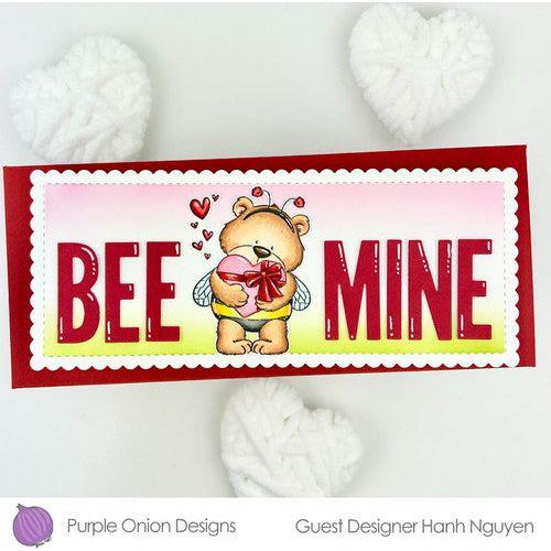 Purple Onion Designs Love, Brownie Bear Cling Stamp pod5012 Slimline Valentine Card