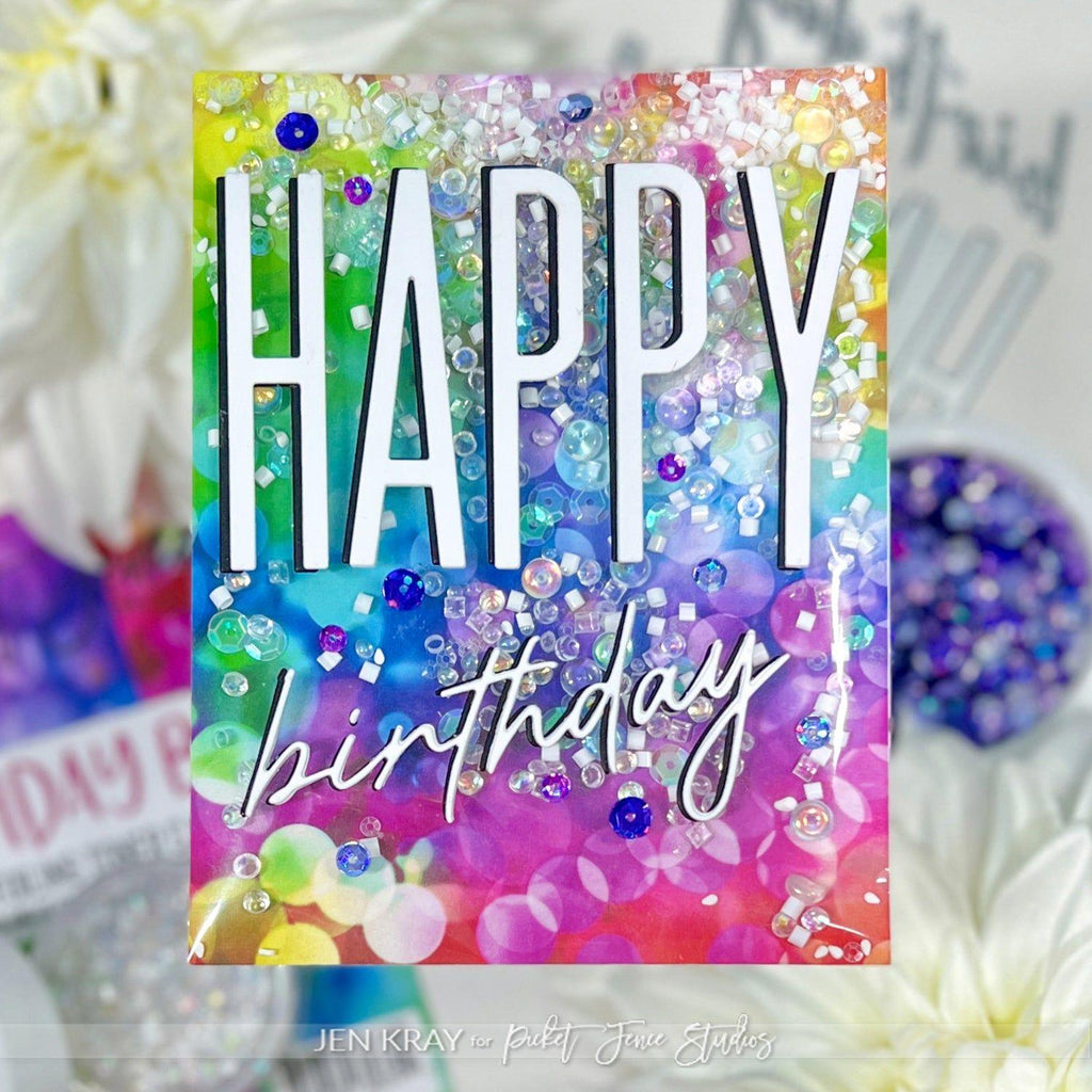 Picket Fence Studios Happy Birthday Word Dies pfsd-446 colorful