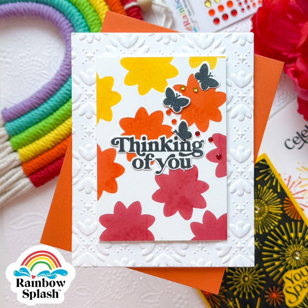 Rainbow Splash Clear Stamps and Dies Happy Blooms set863hb Thinking of You Card