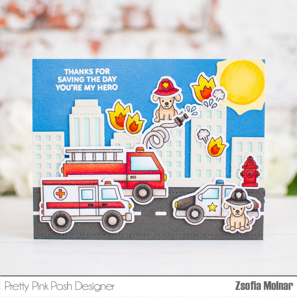 Pretty Pink Posh Helper Vehicles Clear Stamps you're my hero