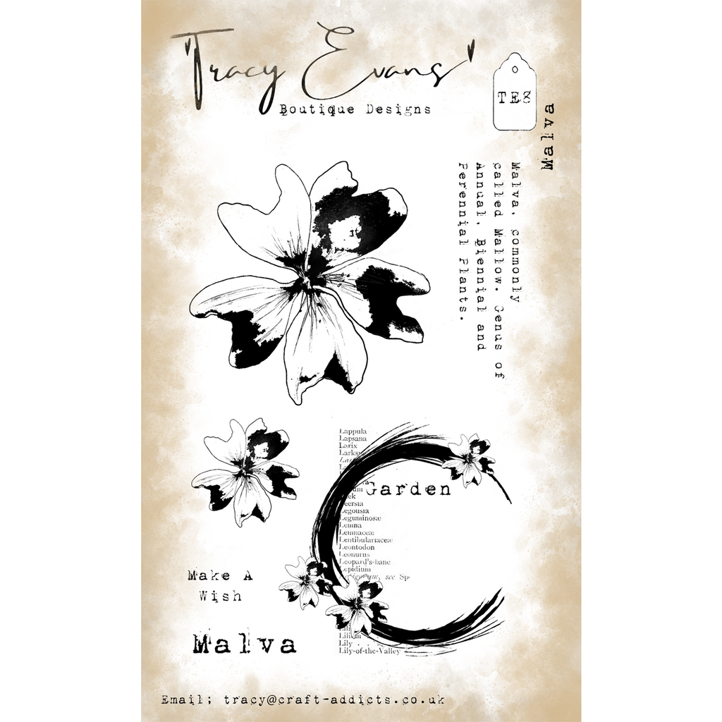 Tracy Evans Boutique Designs Malva A6 Clear Stamps te008