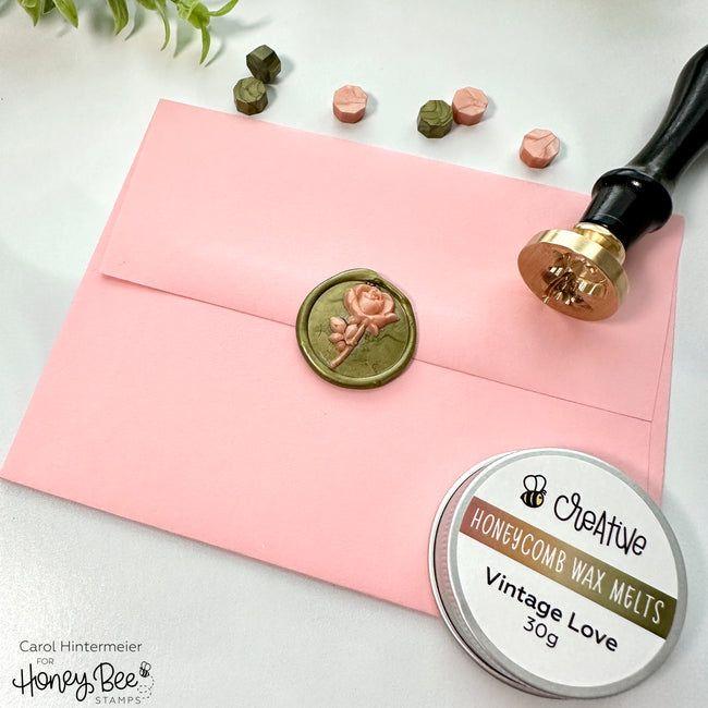 Honey Bee Rose Stem Wax Stamper hbtl-ws-3drs Sealed Pink Envelope