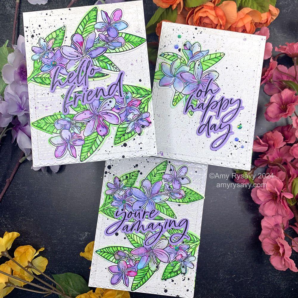 Honey Bee Paradise Plumerias Stamp And Die Bundle Shimmery Plumeria Cards | color-code:ALT01