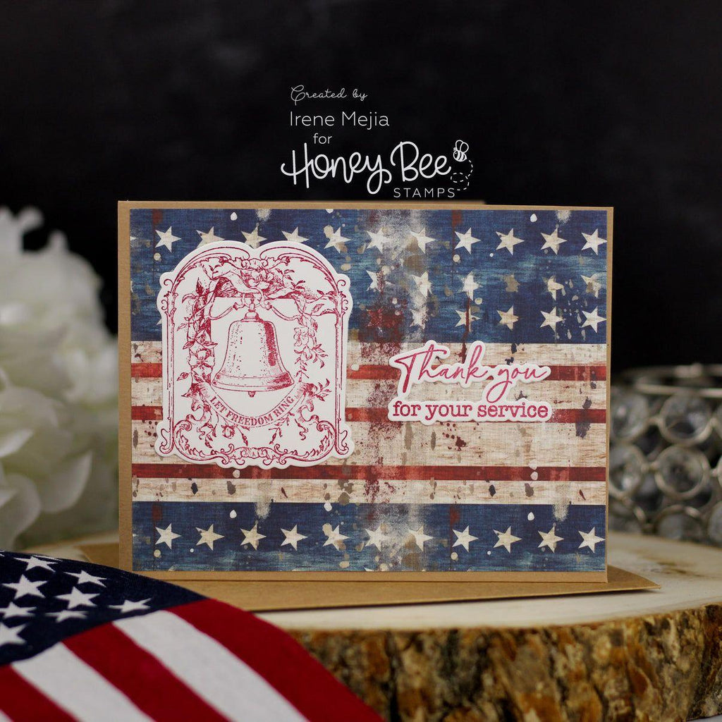 Honey Bee Let Freedom Ring Cling Stamps hbst-596 Thank You For Your Service Card