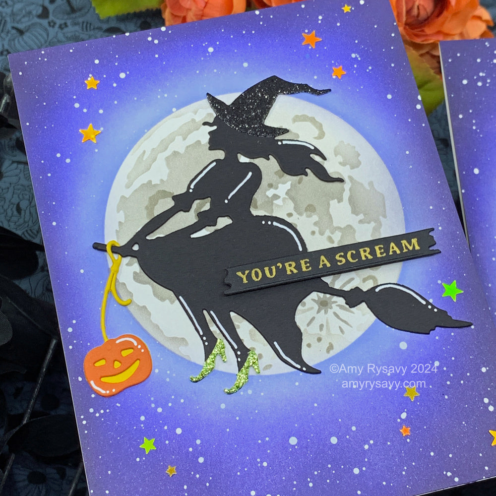 Tonic Black Sapphire 8.5 x 11 Glitter Cardstock 9963e Halloween Witch Card | color-code:ALT03